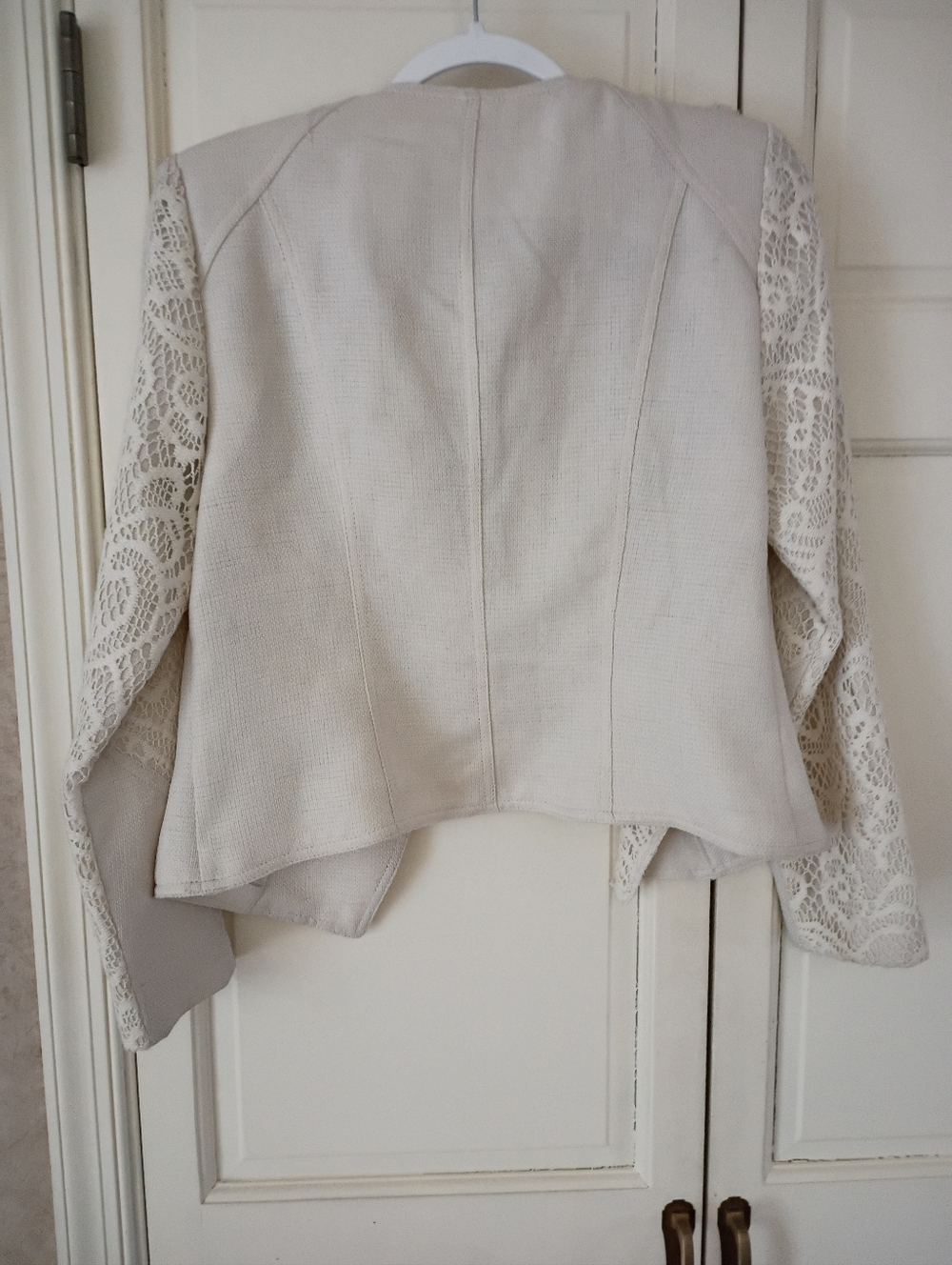 Cream Lace Sleeve Moto Jacket - Women's Lightweight - Picture 6 of 6
